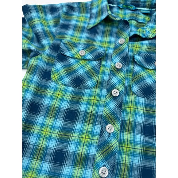 Marmot Kids XS Plaid Button-Down Shirt Blue & Green Cotton/Polyester Long Sleeve - Picture 5 of 10